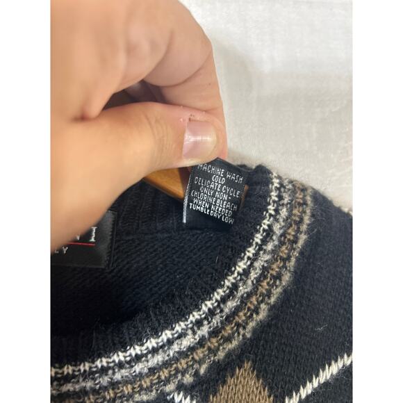 Vintage Brandini Sweater Large Black White Tan Argyle Crew Neck Wool Blend Italy - Picture 7 of 9